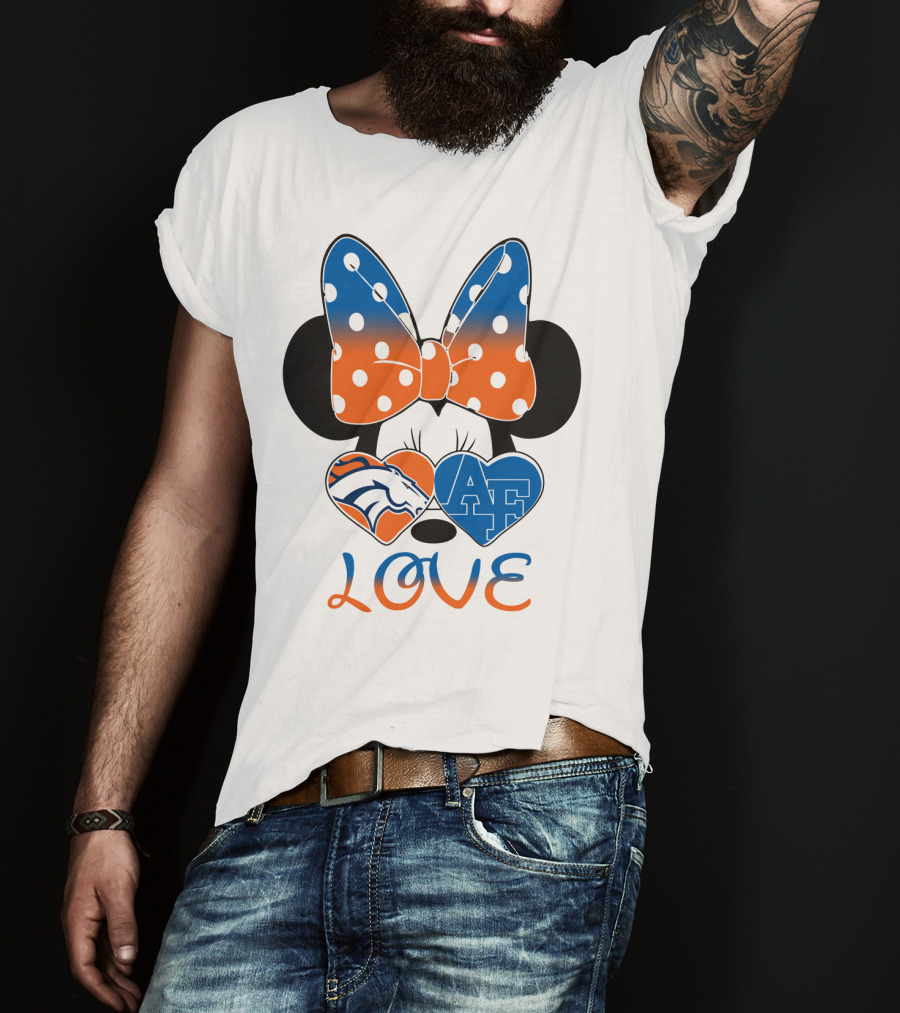 Minnie Mouse Bow Love Denver Broncos Air Force Falcons Hearts T-Shirt