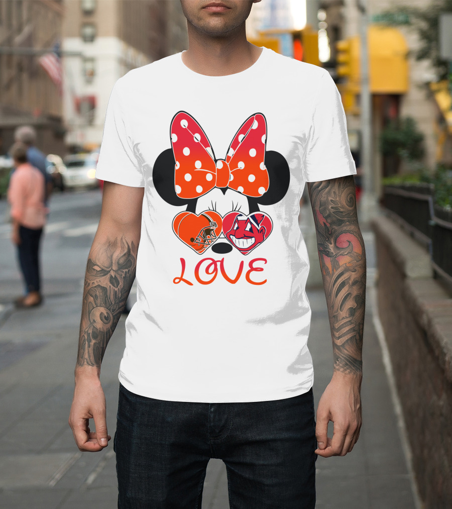 Love Minnie Bow Cleveland Browns Chiefs Wahoo Hearts T-Shirt