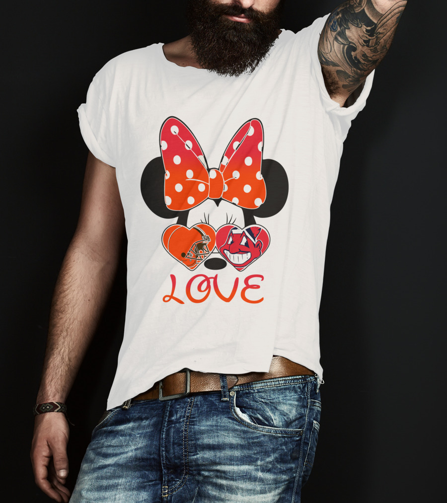 Love Minnie Bow Cleveland Browns Chiefs Wahoo Hearts T-Shirt