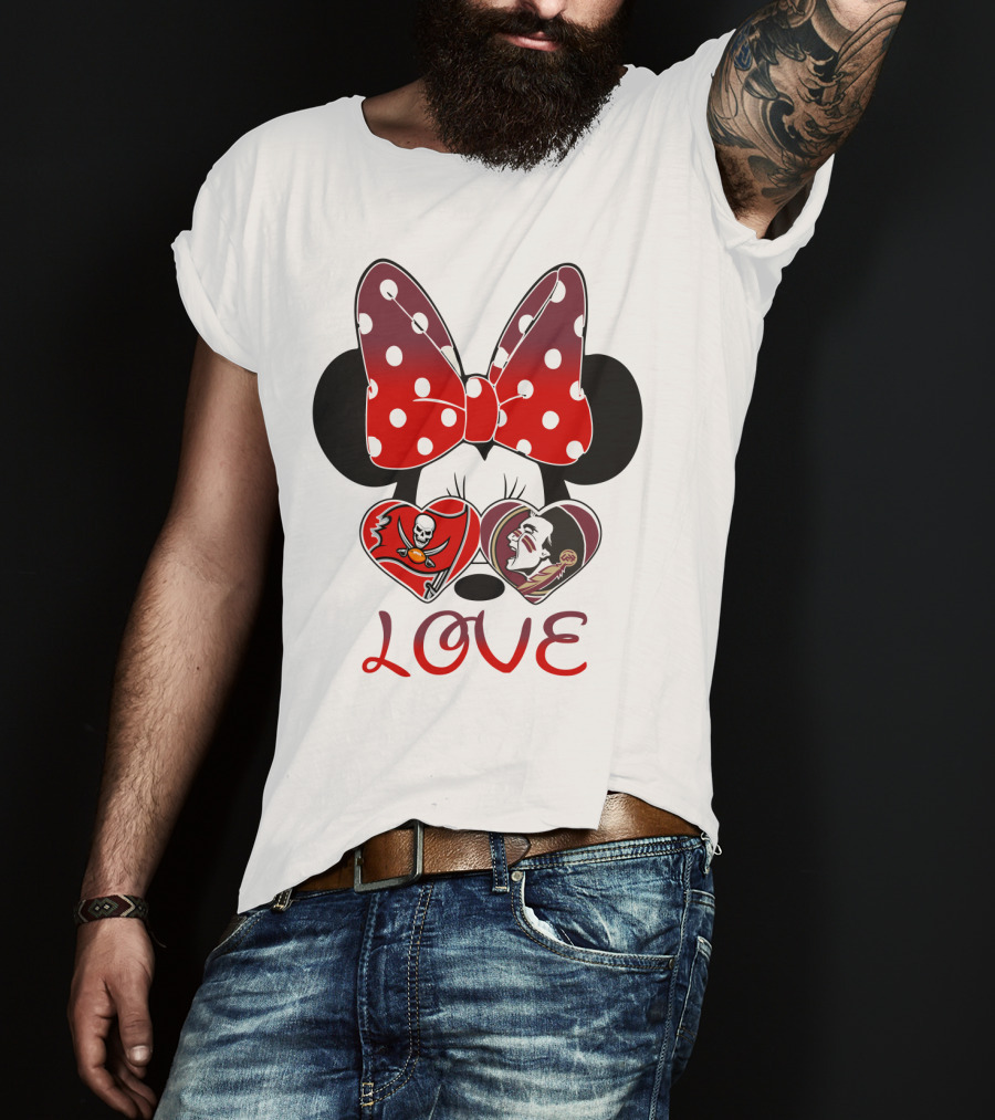 Mic 025 Love Buccaneers Skull And Dracula Heart Minnie Ears Bow T-Shirt