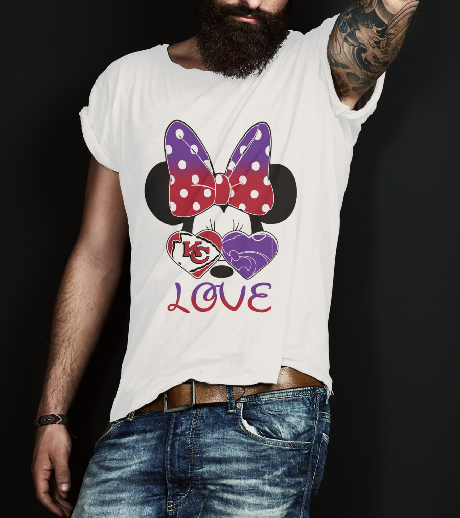 Kansas City Chiefs And Kansas State Wildcats Minnie Mouse Love T-Shirt
