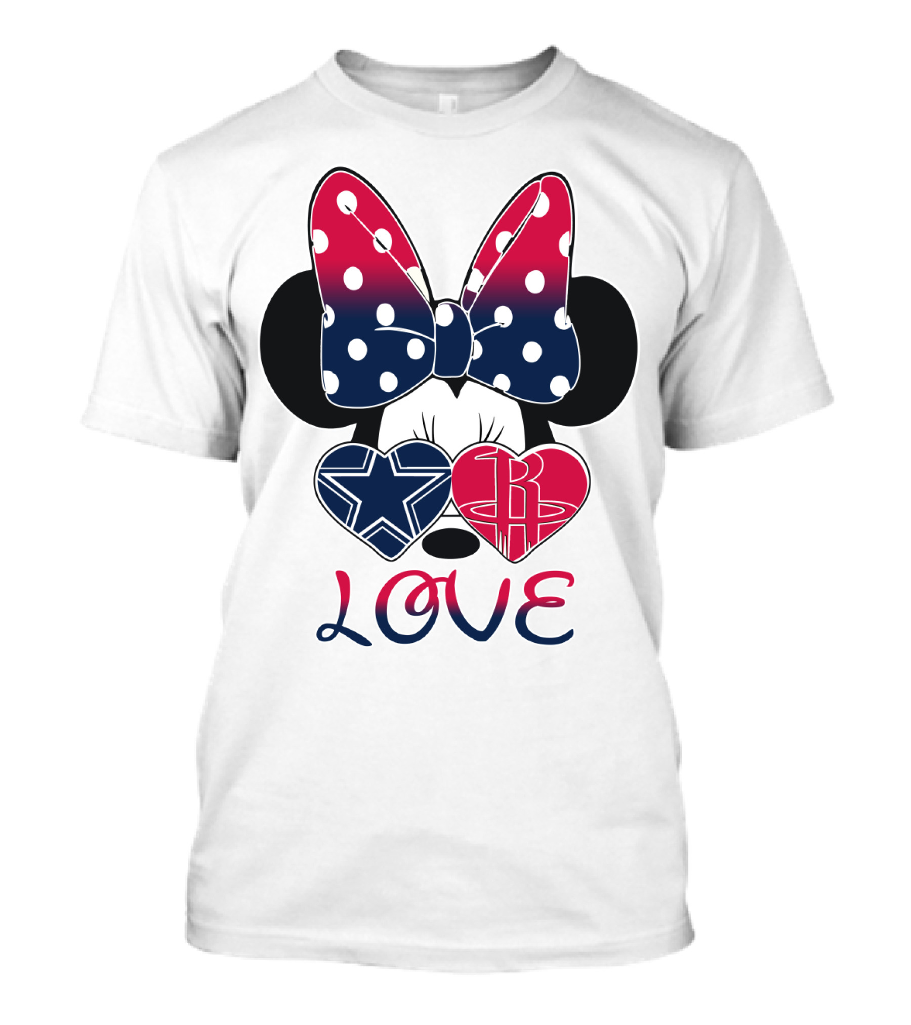 Love Minnie Bow Dallas Cowboys Houston Rockets Hearts T-Shirt