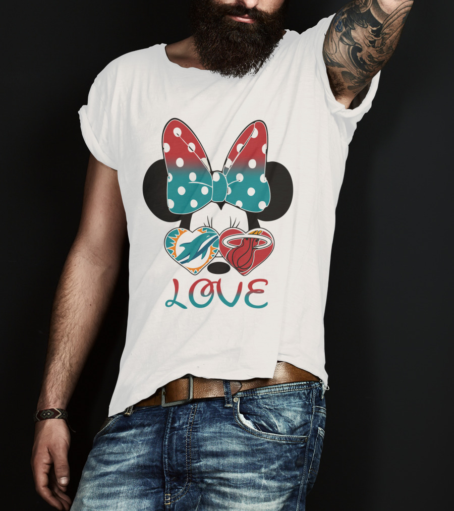 Love Miami Dolphins Miami Heat Minnie Ears Bow T-Shirt