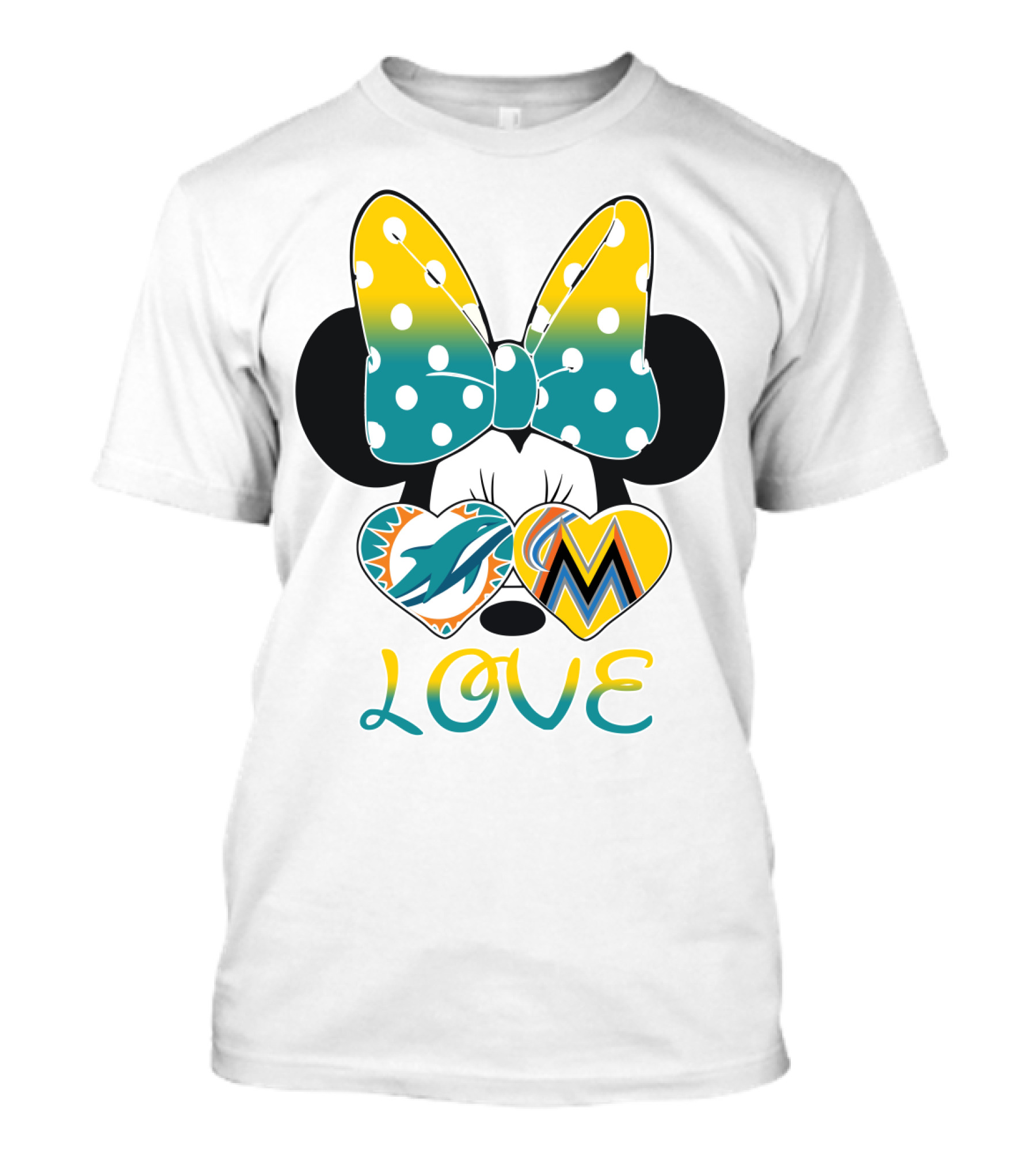 Minnie Bow Dolphins Marlins Love T-Shirt