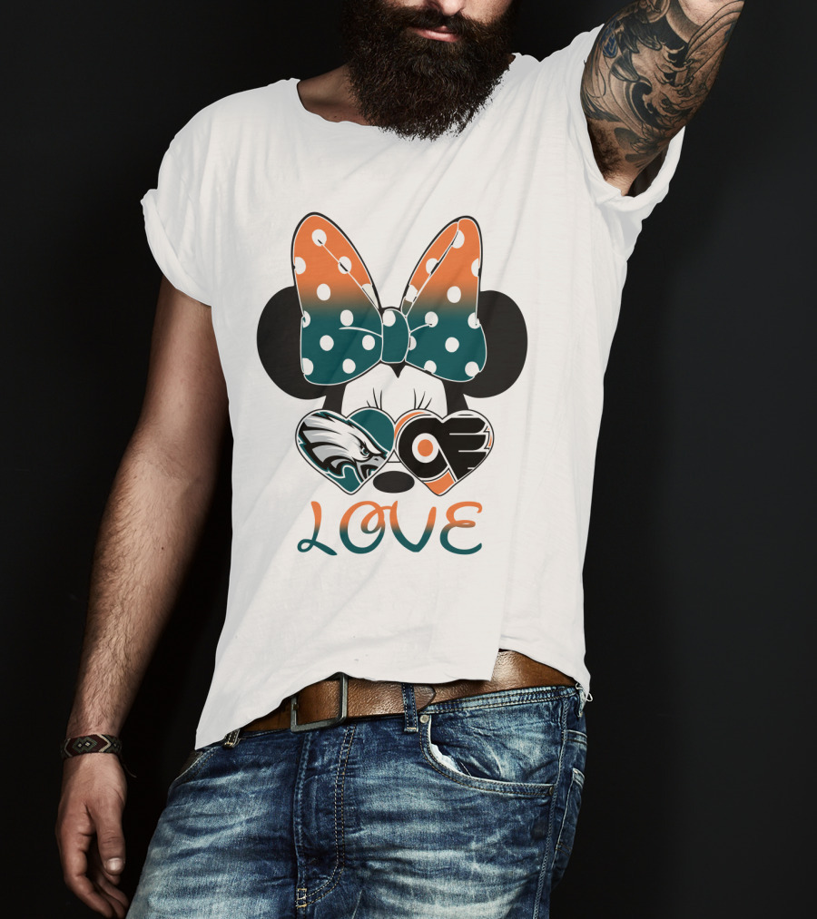Love Philadelphia Eagles And Flyers Mickey Bow Minnie T-Shirt