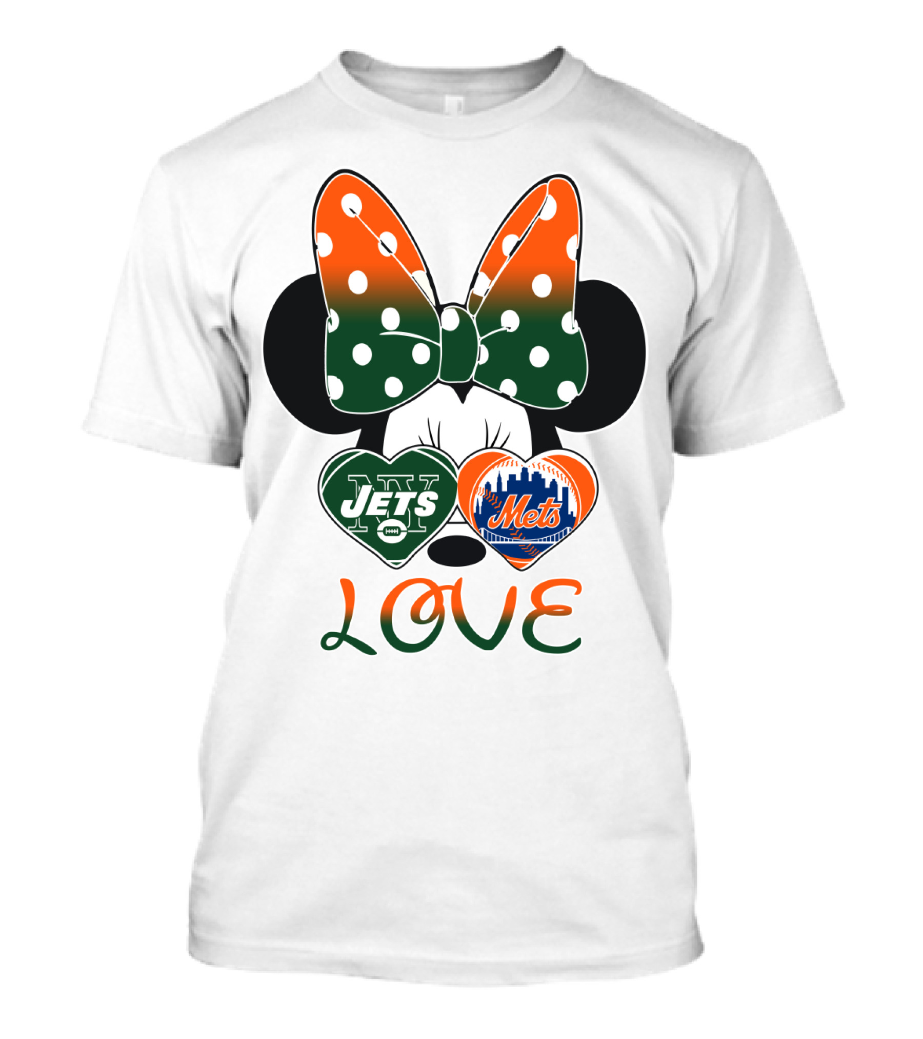 Love Ny Jets Mets Minnie Bow Hearts T-Shirt