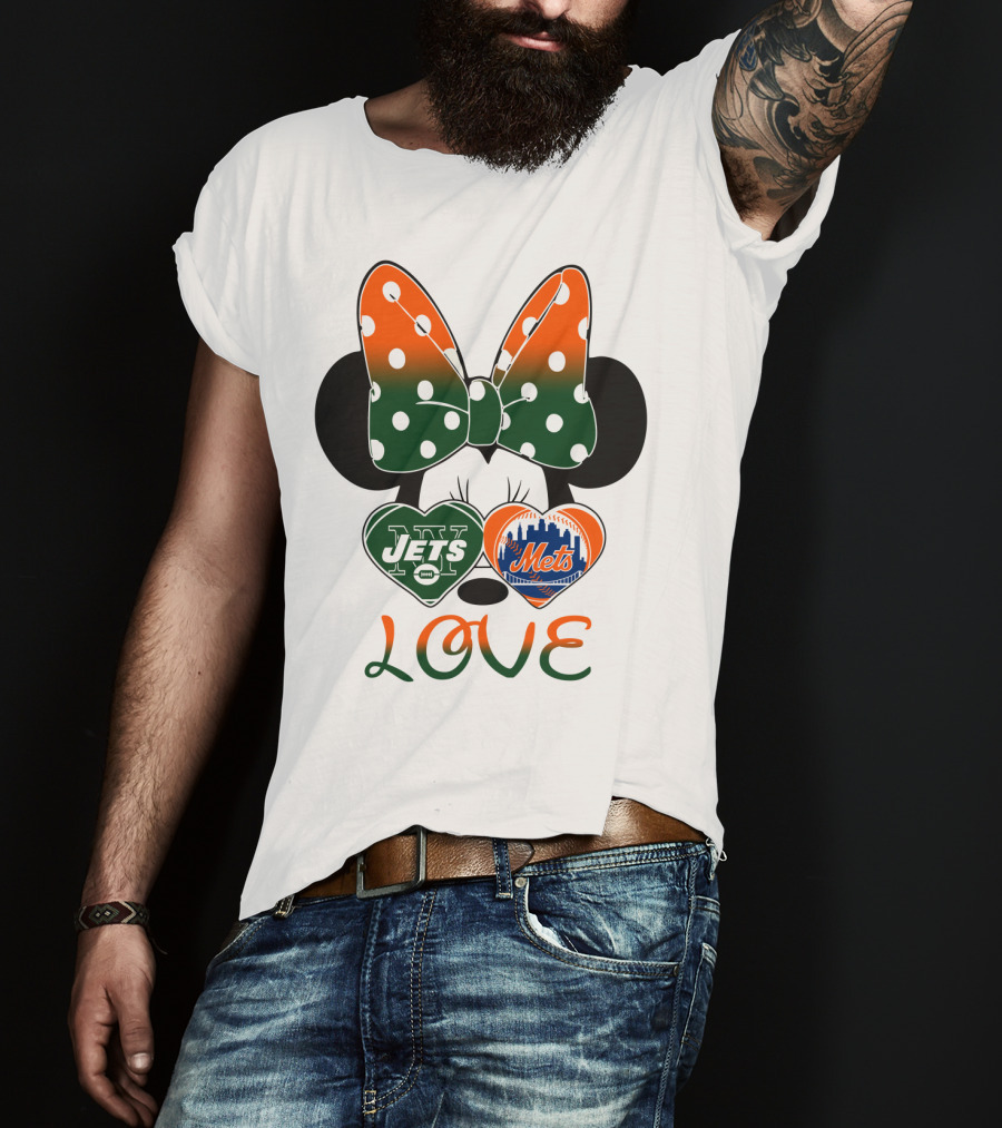 Love Ny Jets Mets Minnie Bow Hearts T-Shirt