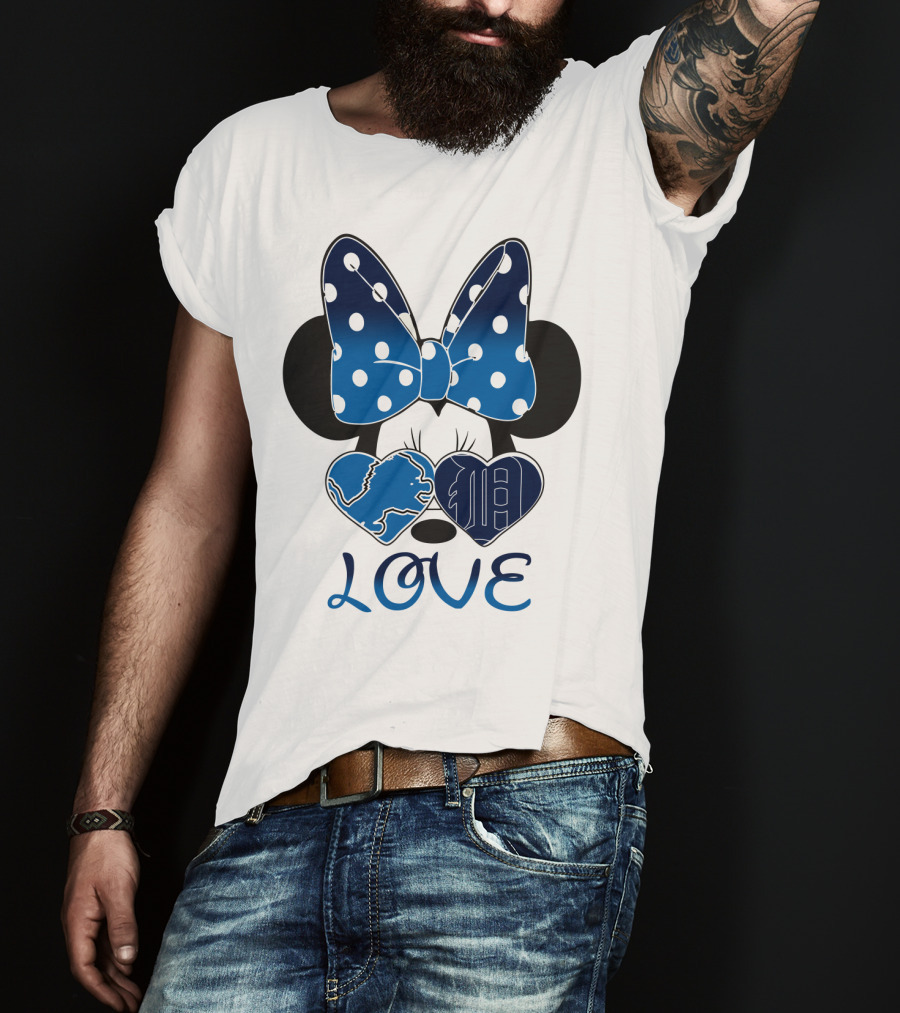 Love Minnie Mouse Bow Heart Detroit Lions T-Shirt