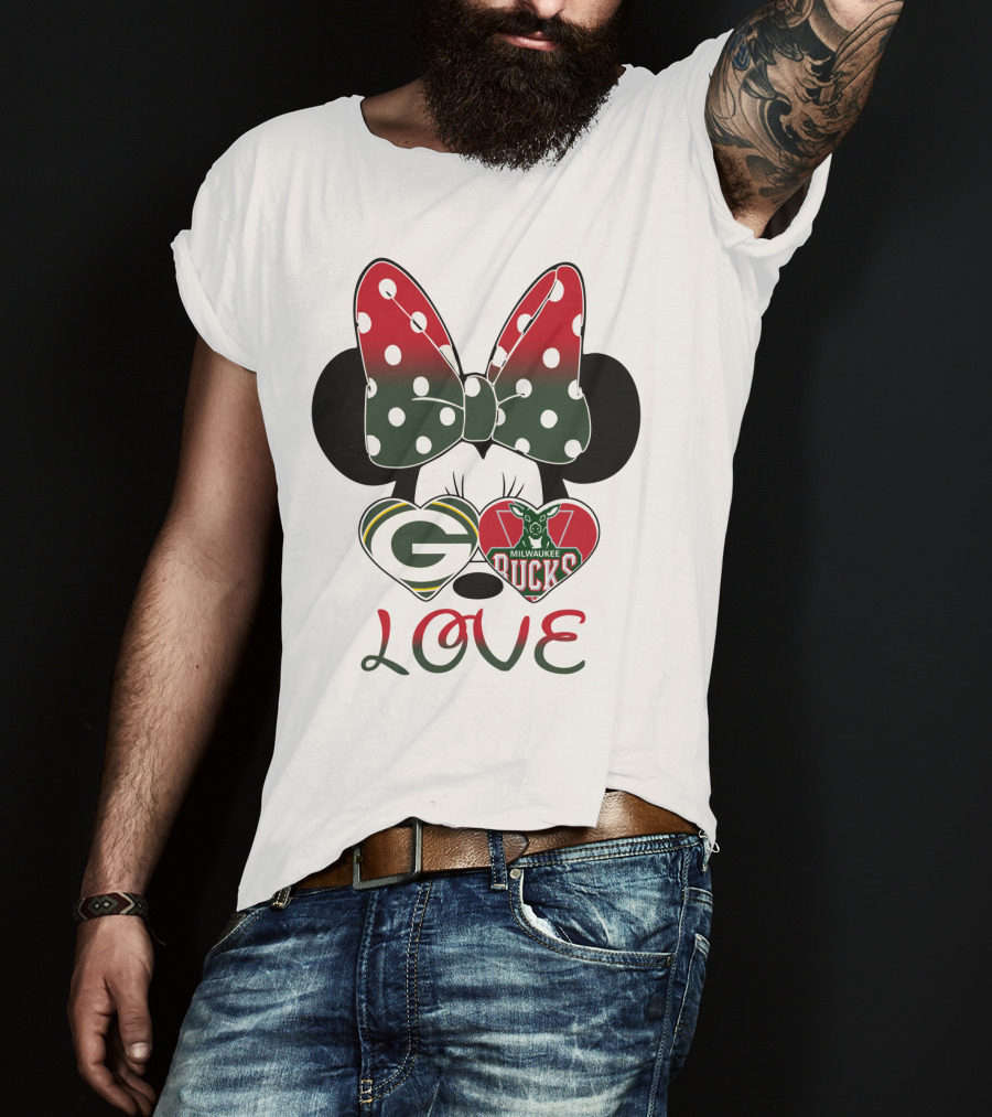 Love Minnie Mouse Green Bay Packers Milwaukee Bucks T-Shirt