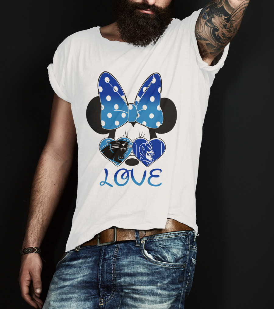 Love Carolina Panthers Duke Blue Devils Disney Bow T-Shirt