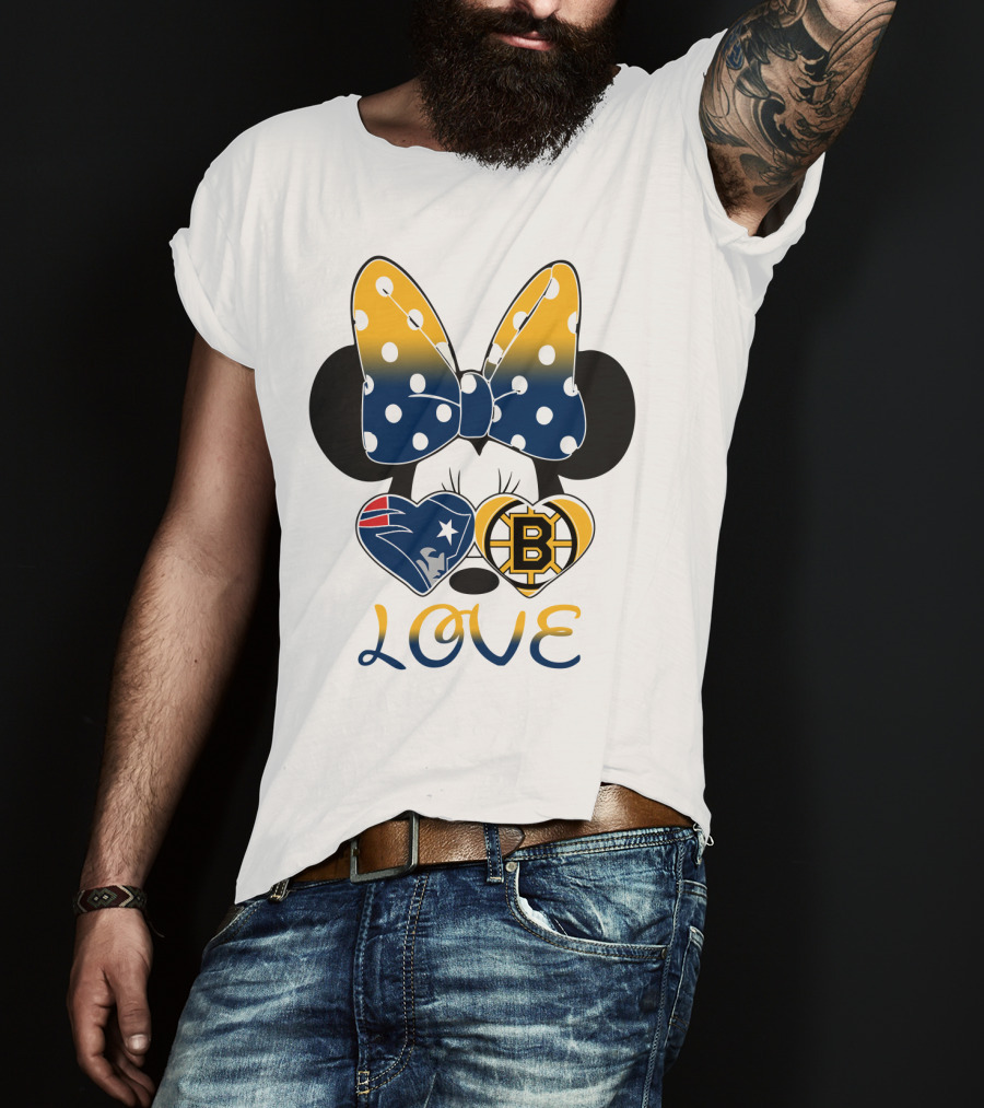 Mickey Mouse Patriots Bruins Love T-Shirt