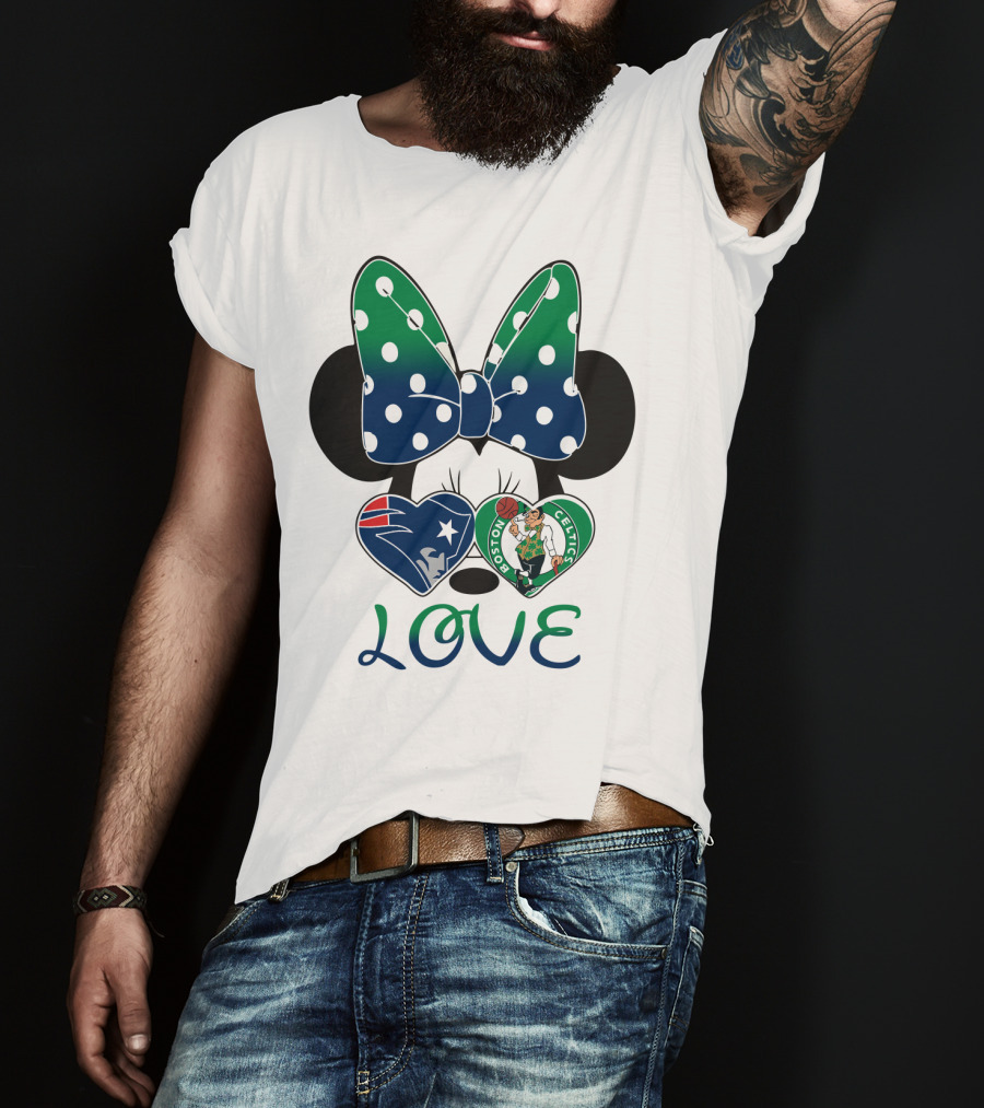 Love Minnie Bow Patriots Celtics T-Shirt