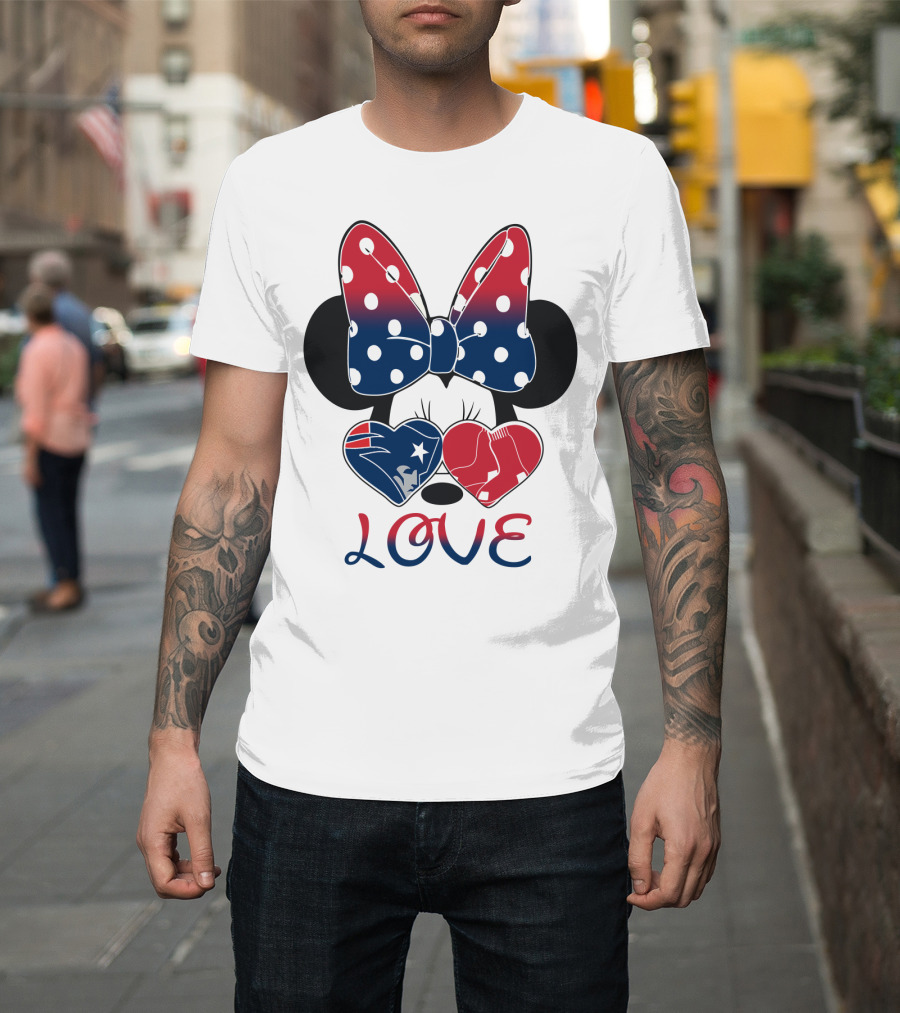 Love Minnie Bow Hearts Patriots Red Sox T-Shirt