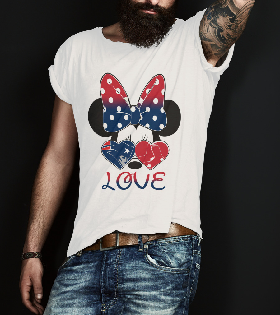 Love Minnie Bow Hearts Patriots Red Sox T-Shirt