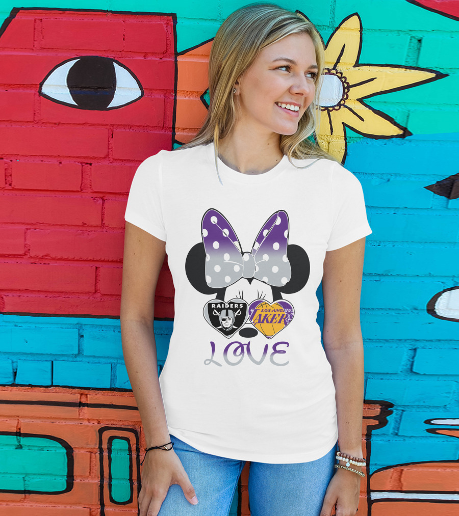 Los Angeles Lakers Raiders Love Minnie Bow T-Shirt