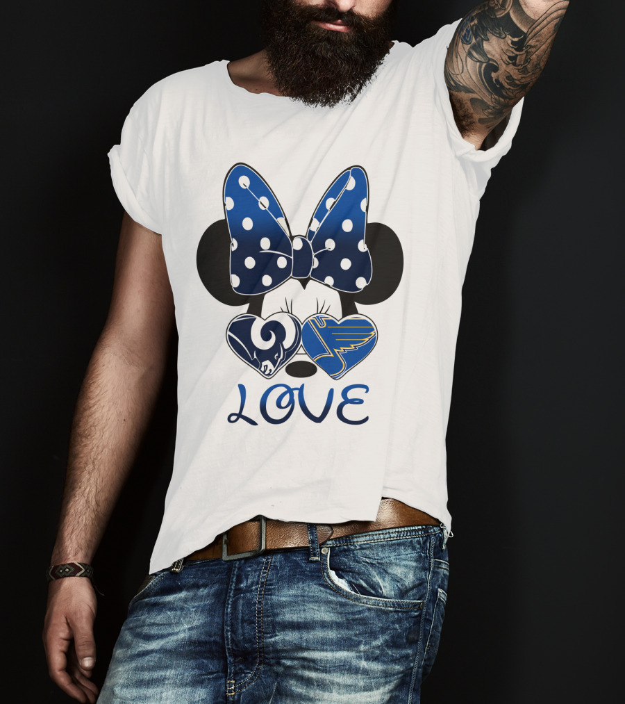 Love Minnie Mouse Rams Blues Hearts T-Shirt