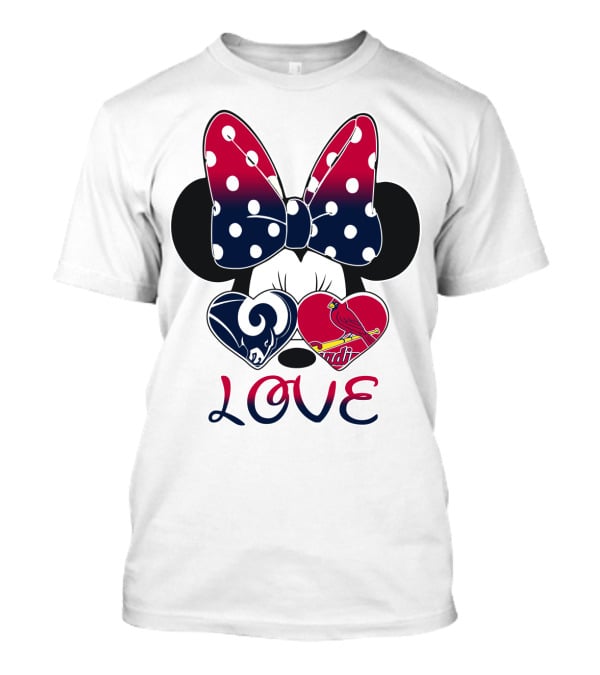 Love Mickey Ears Bow St. Louis Rams Cardinals Hearts T-Shirt