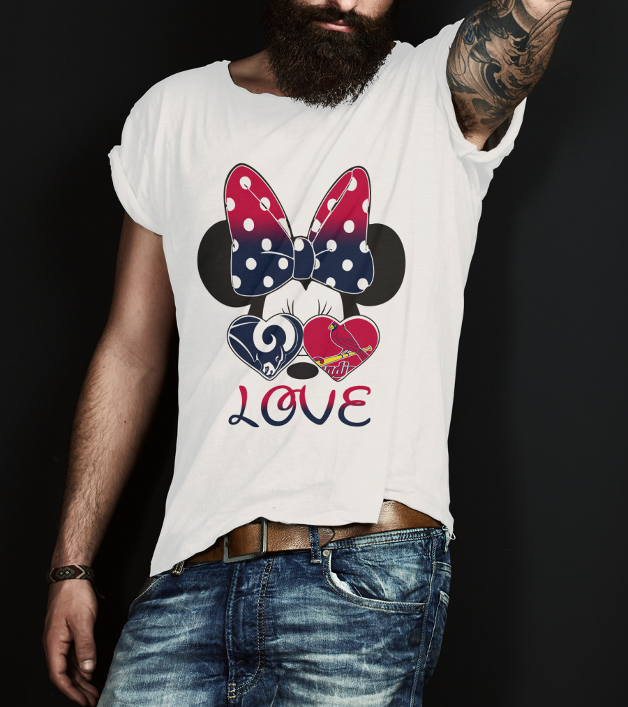 Love Mickey Ears Bow St. Louis Rams Cardinals Hearts T-Shirt