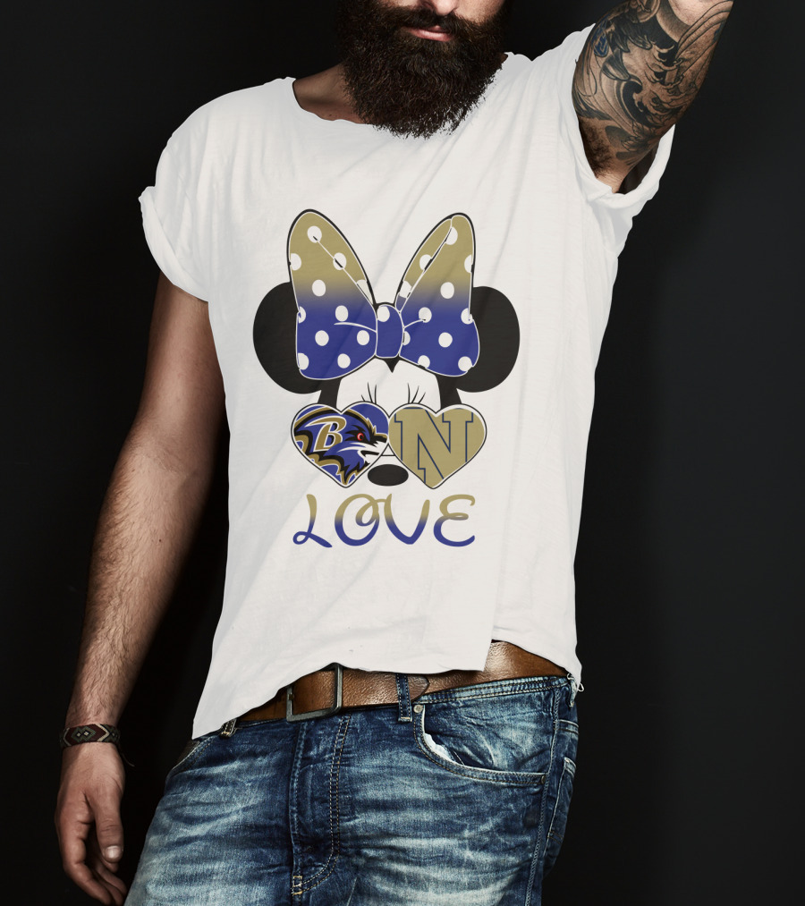 Minnie Mouse Love Baltimore Ravens Navy Logo Hearts Bow T-Shirt