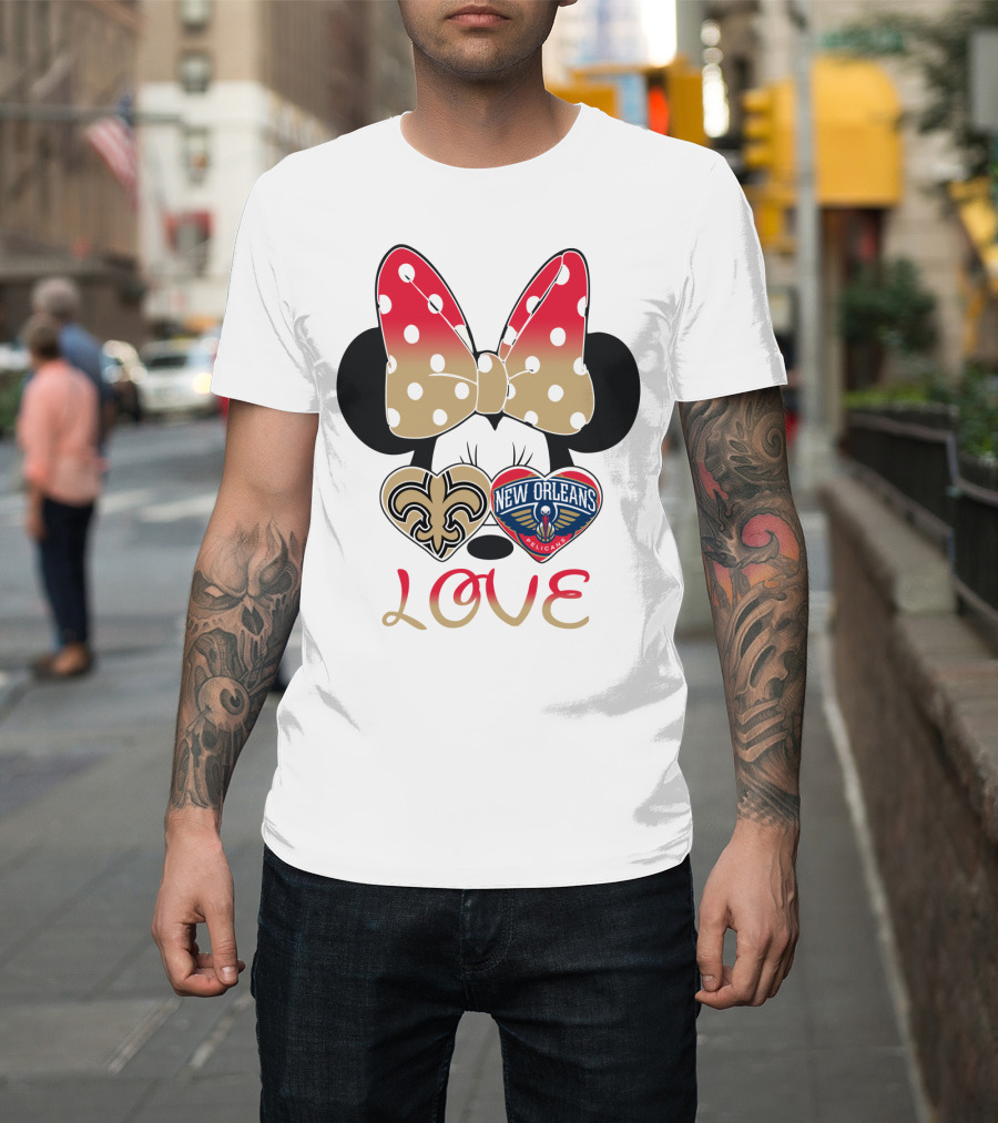 Minnie Mouse Love New Orleans Saints And Pelicans T-Shirt
