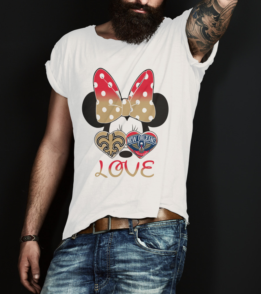 Minnie Mouse Love New Orleans Saints And Pelicans T-Shirt