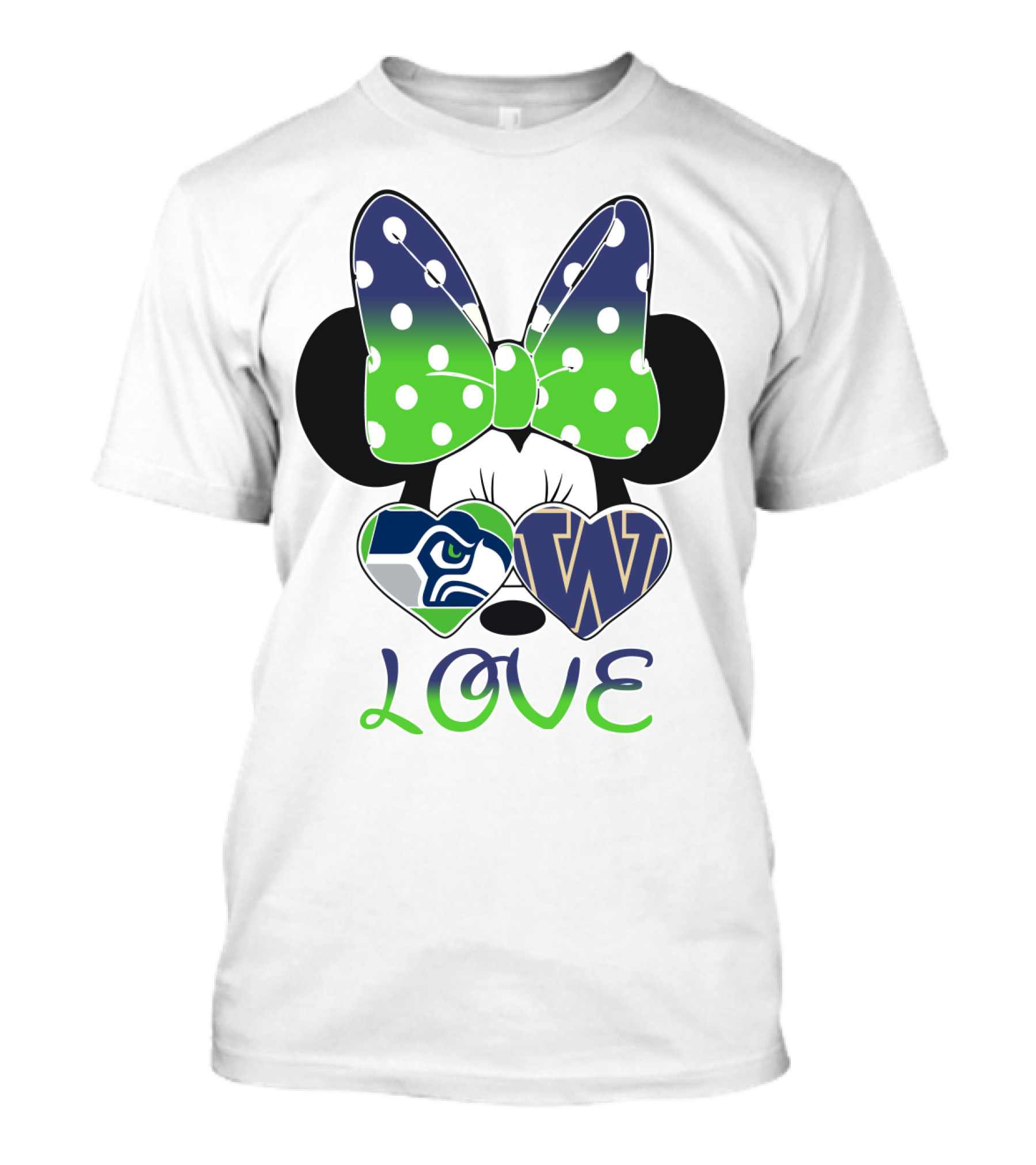 Love Seattle Seahawks Washington Huskies Minnie Bow T-Shirt