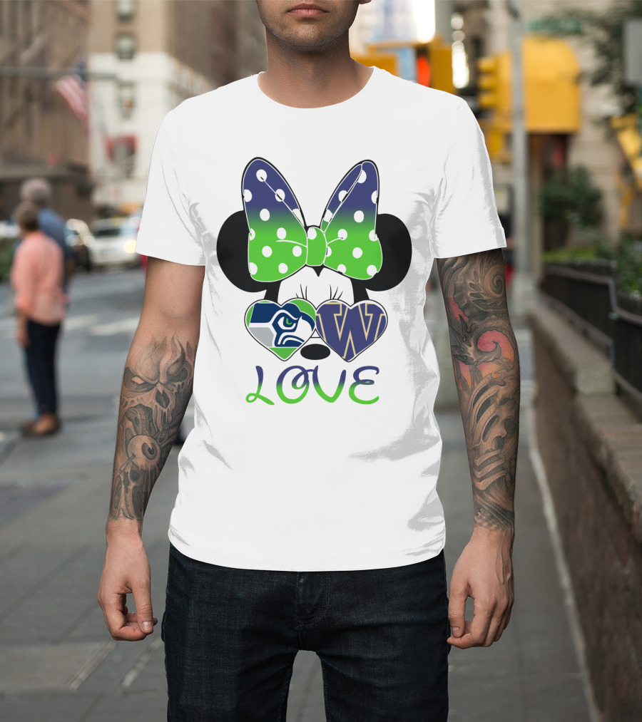 Love Seattle Seahawks Washington Huskies Minnie Bow T-Shirt