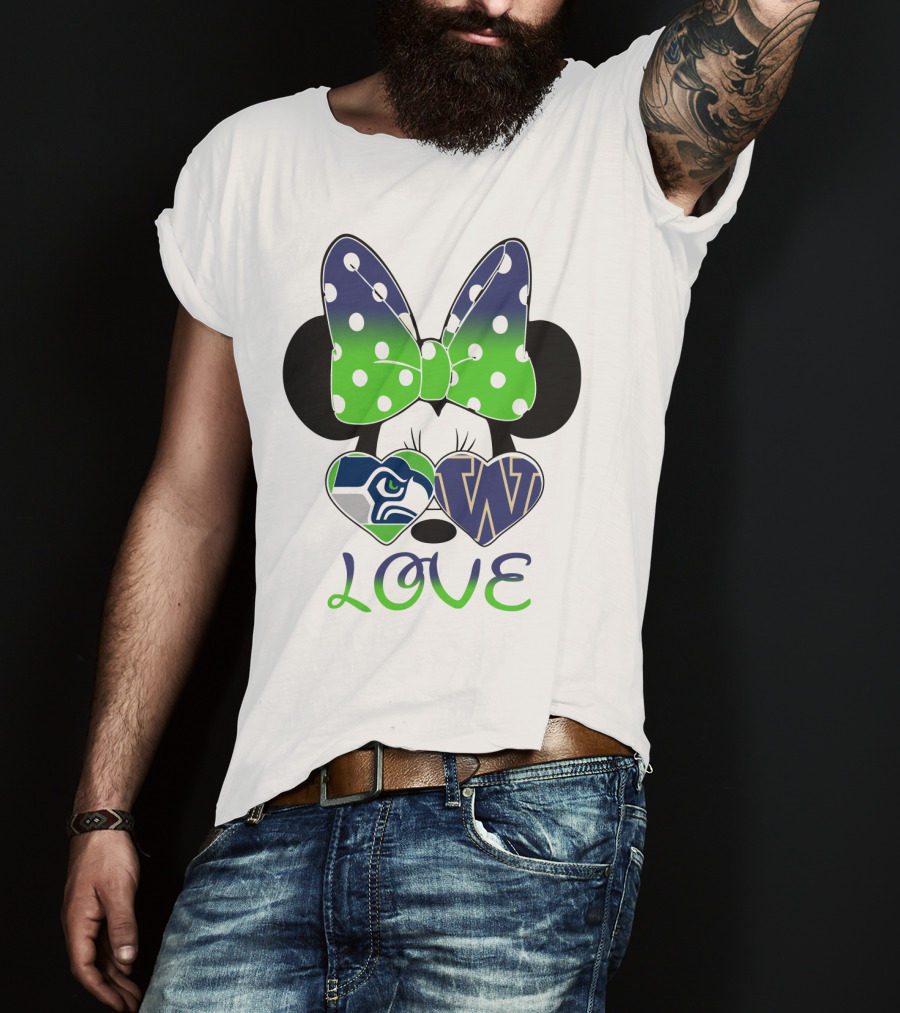 Love Seattle Seahawks Washington Huskies Minnie Bow T-Shirt