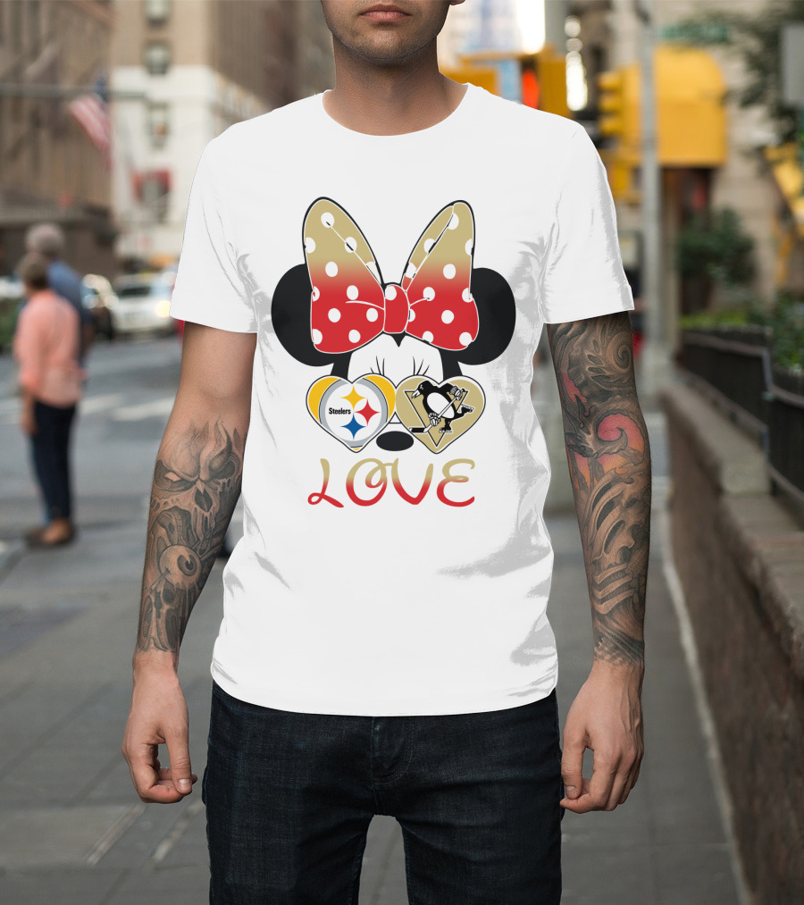 Minnie Bow Love Steelers Penguins Hearts T-Shirt