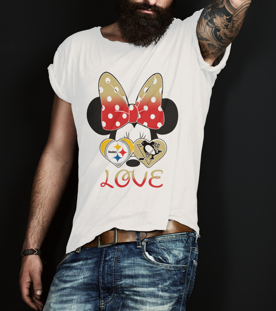 Minnie Bow Love Steelers Penguins Hearts T-Shirt