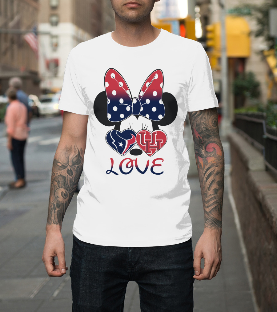 Love Minnie Houston Texans Uh Bow Hearts T-Shirt