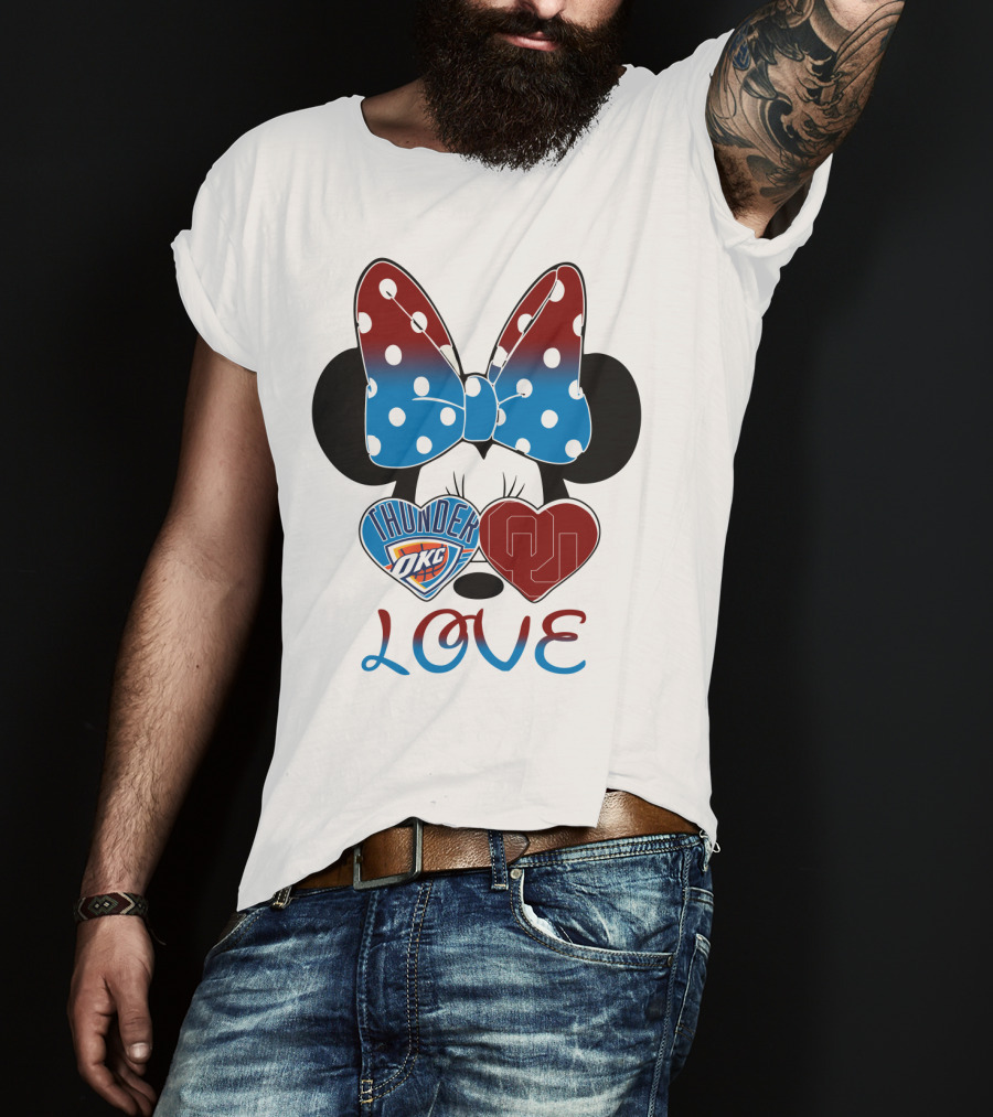 Mic 126 Minnie Mouse Thunder Okc Ou Love Bow Hearts T-Shirt