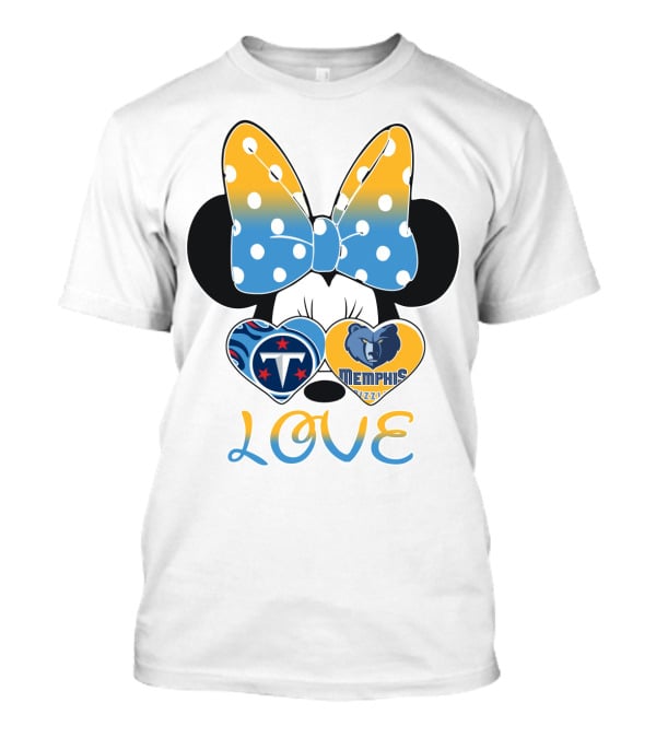 Love Tennessee Titans Memphis Grizzlies Minnie Bow Hearts T-Shirt