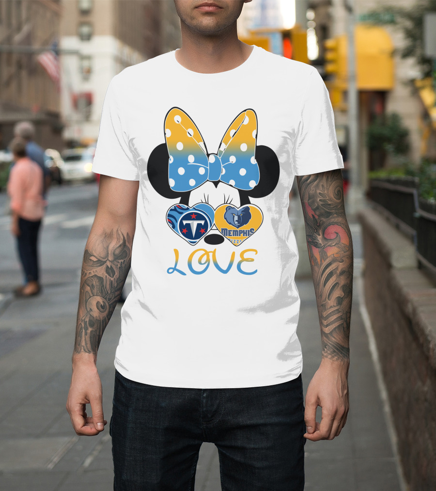Love Tennessee Titans Memphis Grizzlies Minnie Bow Hearts T-Shirt
