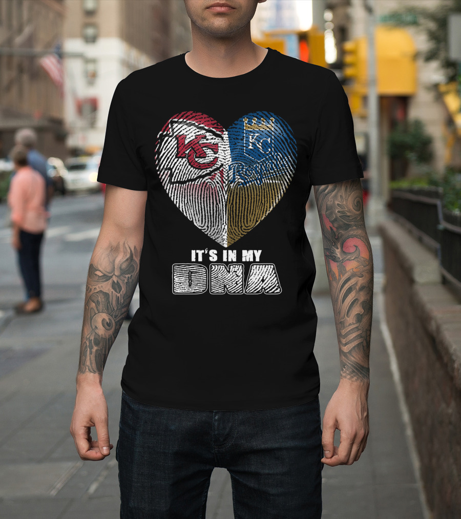 It's In My Dna Kansas City Chiefs Royals Heart Fingerprint T-Shirt