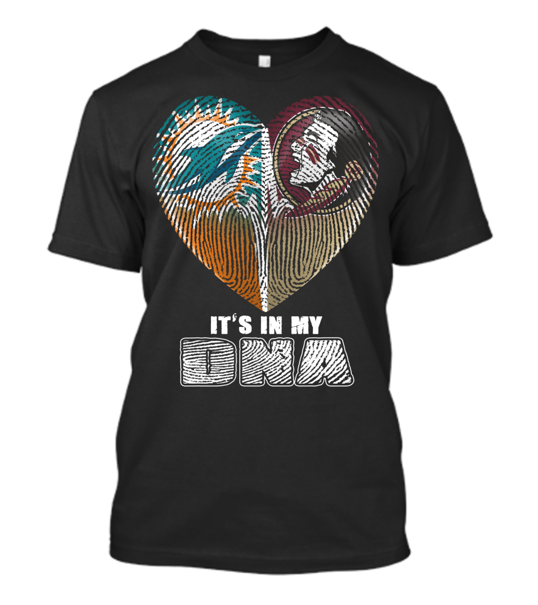 It's In My Dna Miami Dolphins Florida State Seminoles Heart Fingerprint T-Shirt