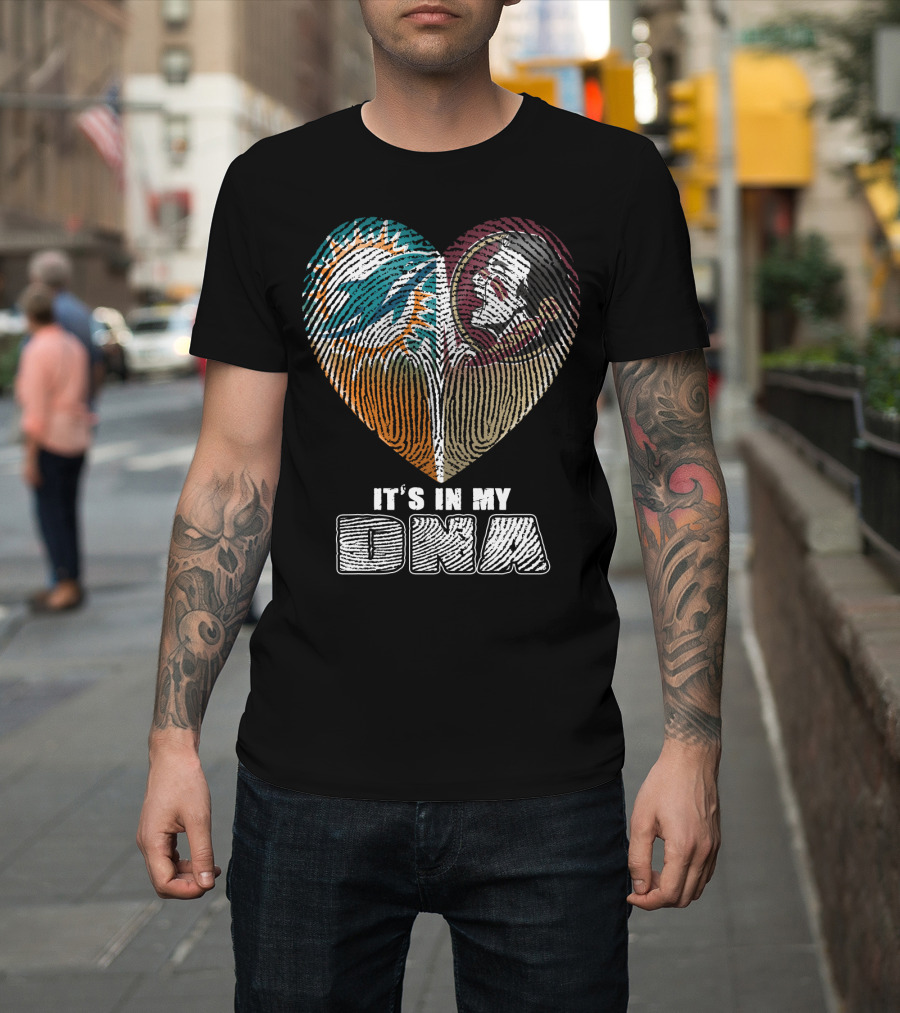 It's In My Dna Miami Dolphins Florida State Seminoles Heart Fingerprint T-Shirt