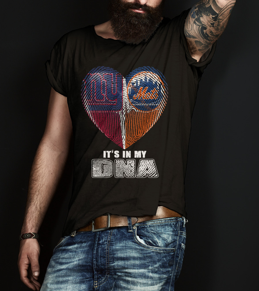 It's In My Dna Ny Giants Mets Fingerprint Heart T-Shirt