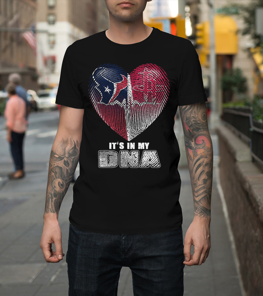 It's In My Dna Houston Texans Houston Rockets Heartbeat Fingerprint T-Shirt