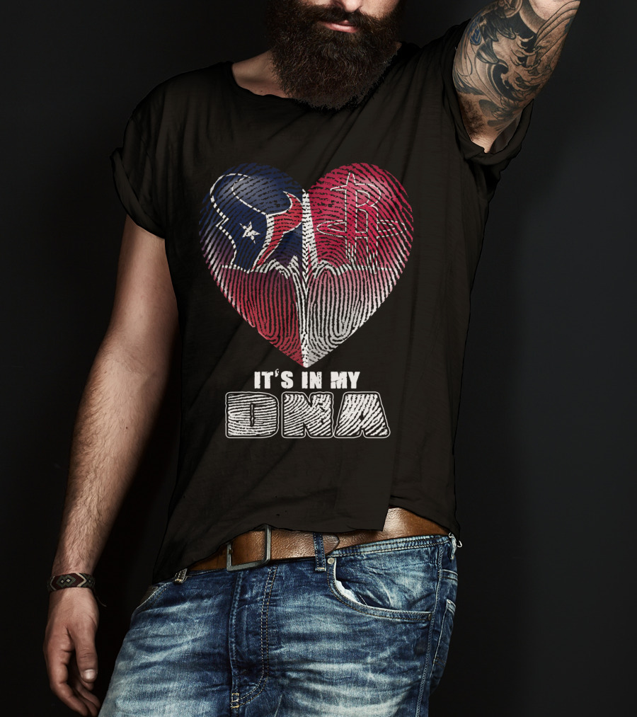 It's In My Dna Houston Texans Houston Rockets Heartbeat Fingerprint T-Shirt