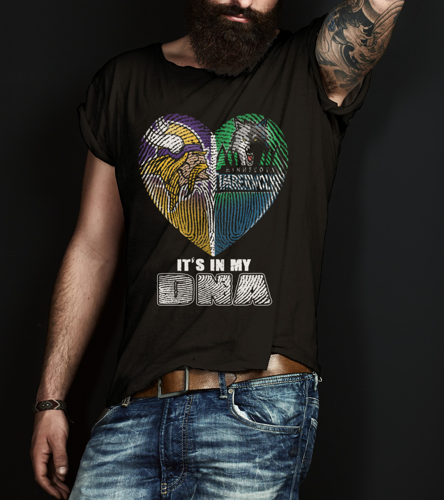 It's In My Dna Minnesota Vikings Timberwolves Heart Fingerprint T-Shirt
