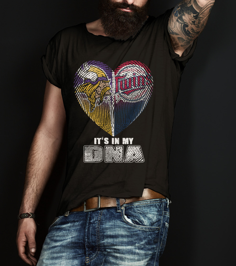 Vikings Twins Fingerprint Heart It's In My Dna T-Shirt