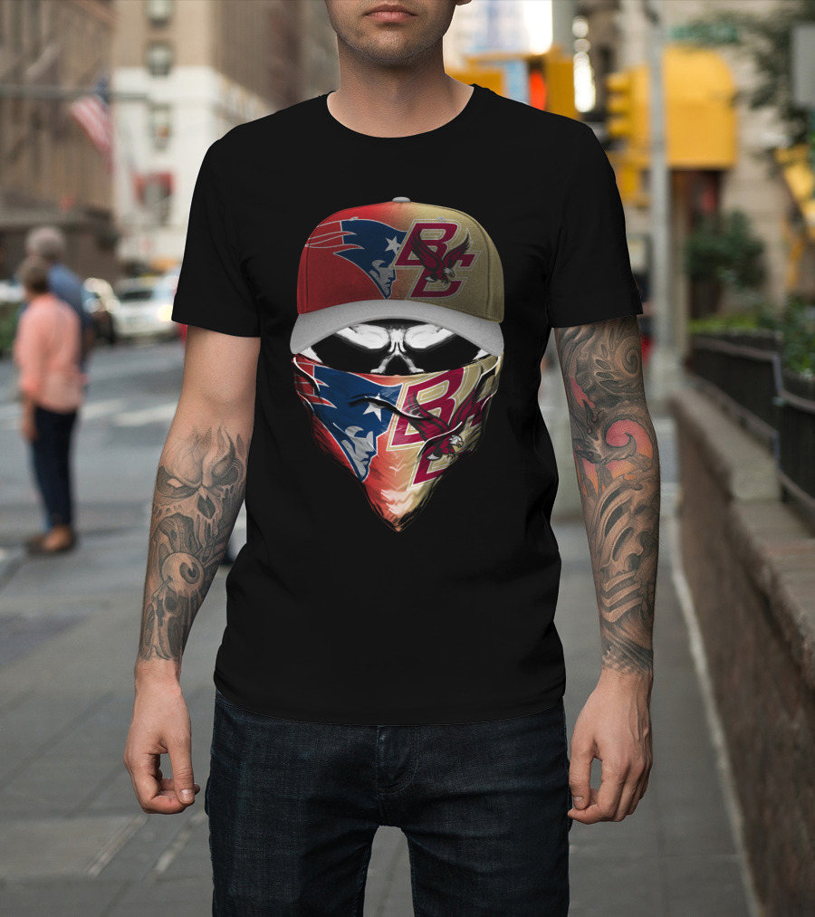 New England Patriots Bc Eagles Skull Mask Combo T-Shirt