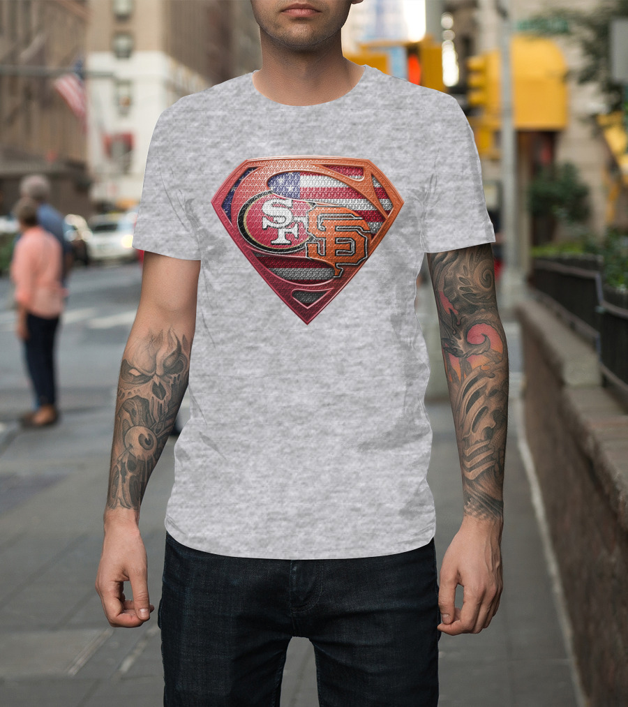 Sf 49ers Sf Giants Superman American Flag T-Shirt