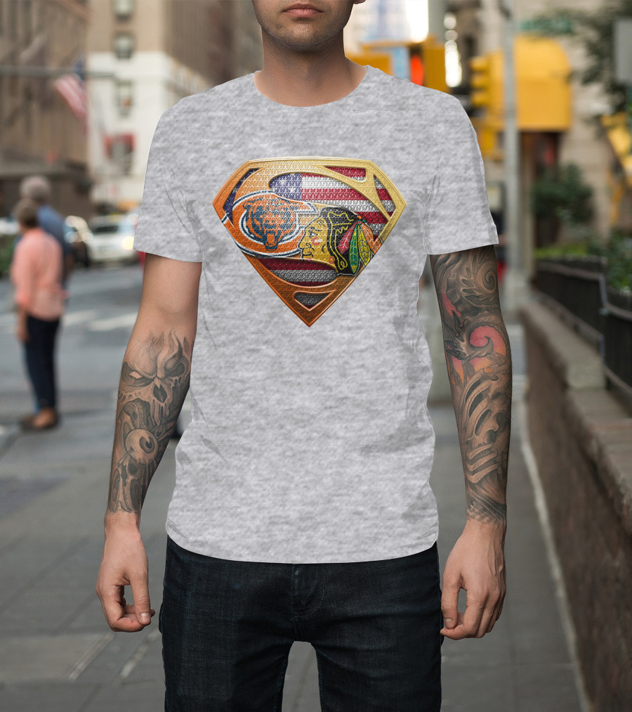 Chicago Bears Blackhawks American Flag Superman T-Shirt
