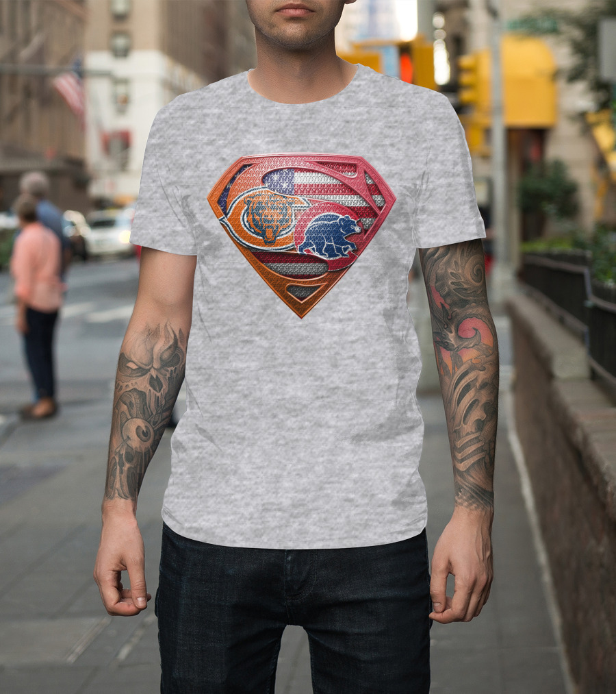 Superman Shield Chicago Bears American Flag Crest T-Shirt