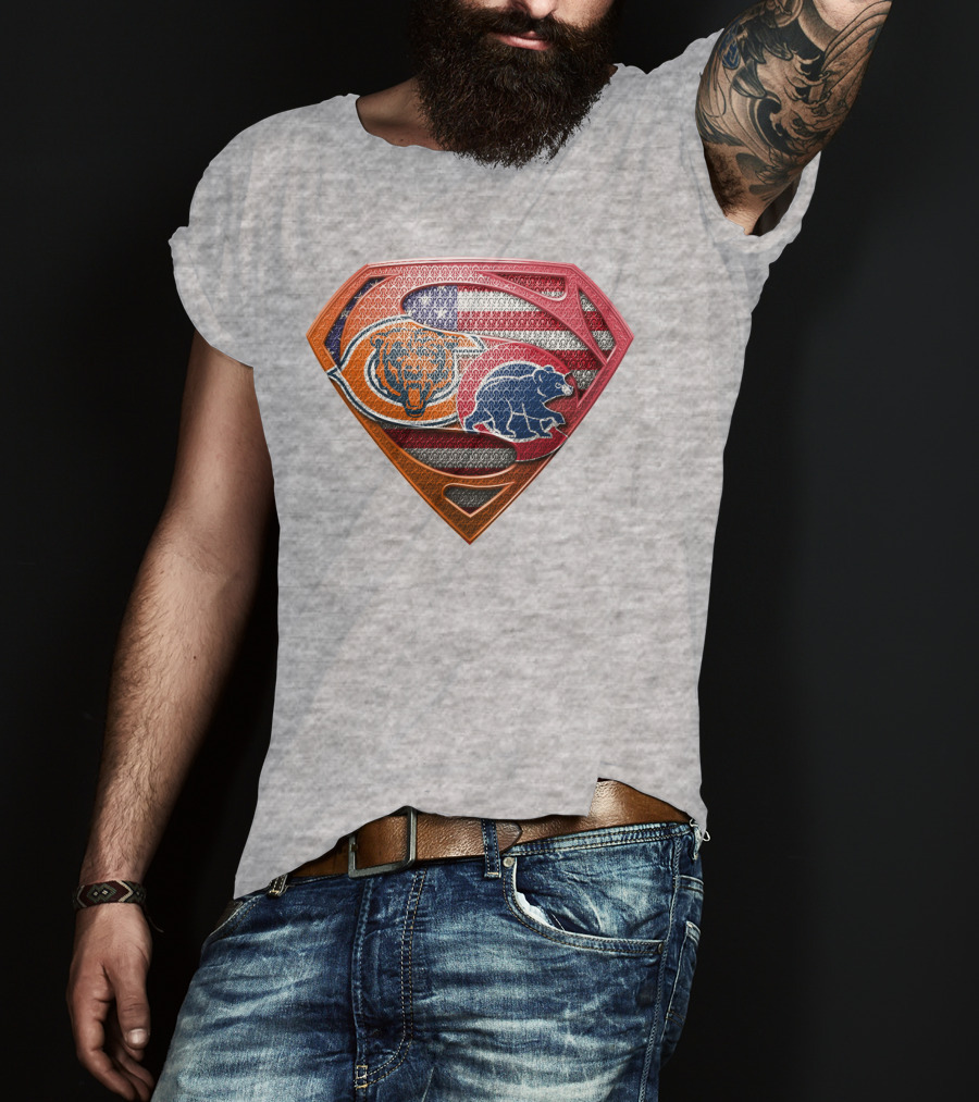 Superman Shield Chicago Bears American Flag Crest T-Shirt