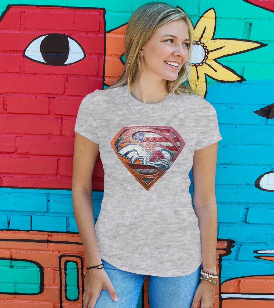 Broncos Avalanche Usa Flag Superman Shield T-Shirt