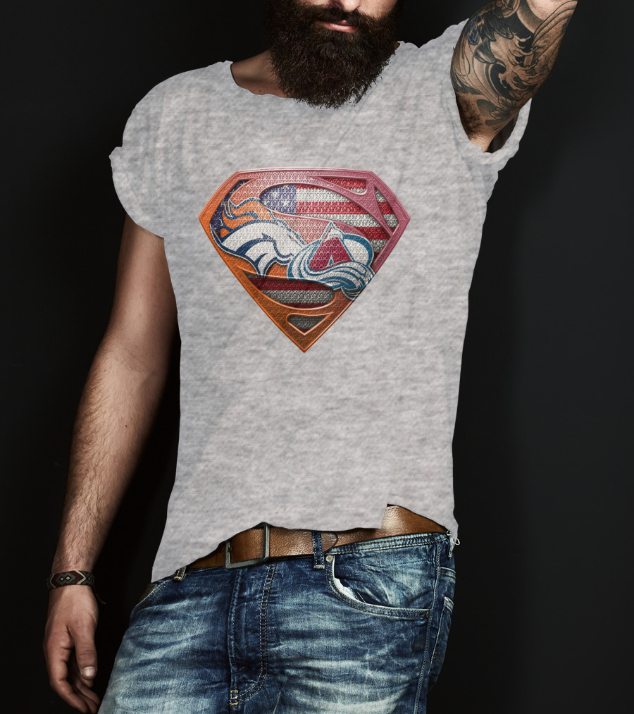 Broncos Avalanche Usa Flag Superman Shield T-Shirt