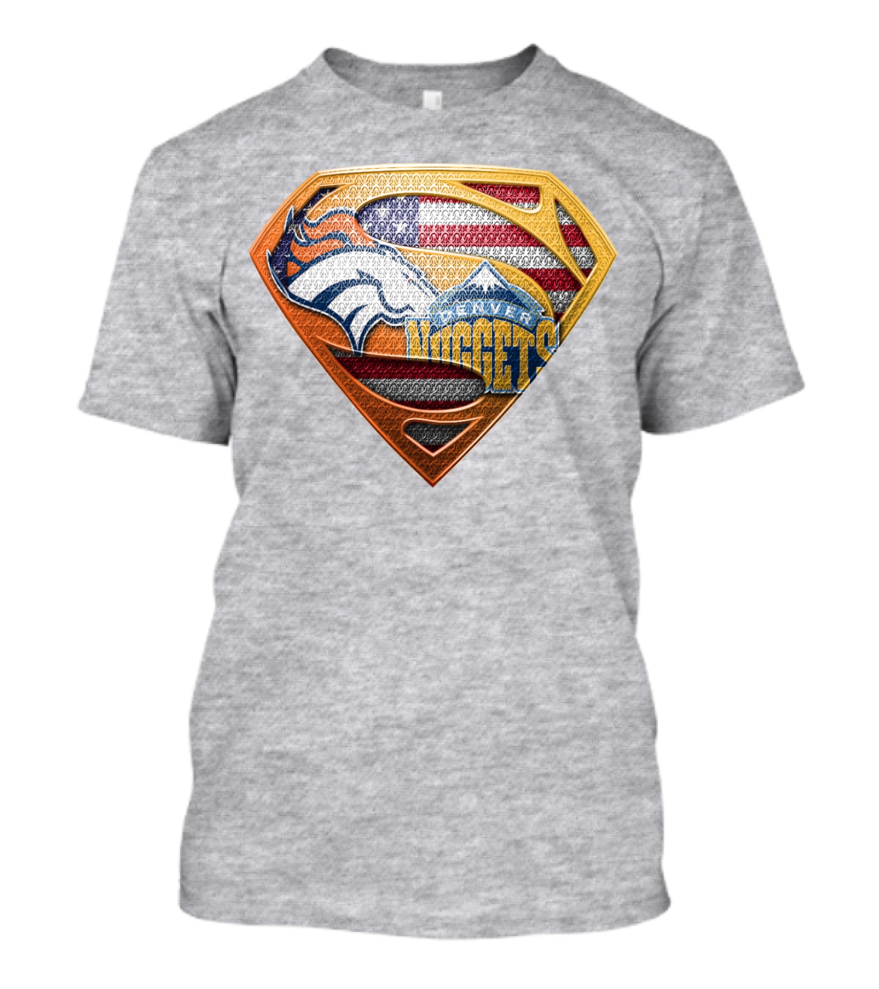 Denver Nuggets Broncos American Flag Super Hero Shield T-Shirt